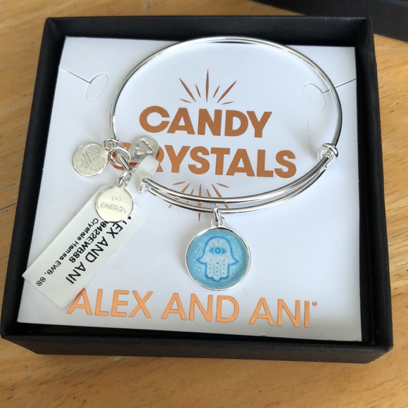 Alex And Ani Shiny Silver Candy Crystal Round Hamsa Charm Expandable Bangle NWT - Picture 9 of 12